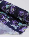 Tecido Viscose Acetinada Italiano Campo de Flores Roxo e Tons de Cinza