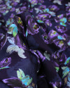 Tecido Viscose Acetinada Italiano Campo de Flores Roxo e Tons de Cinza