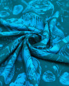 Tecido Viscose Italiano Conchas e Esrelas do Mar Azul e Verde Água