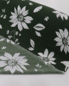 Tecido Crepe Koshibo Leve Margaridas Branco e Verde Militar