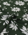 Tecido Crepe Koshibo Leve Margaridas Branco e Verde Militar