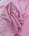 Tecido Crepe Koshibo Poá Branco e Rosa Bebê