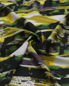 Tecido Crepe Silk Pinceladas Abstratas Amarelo, Verde e Branco