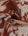 Tecido Linho Puro Italiano Ramos Florais Branco e Castanho