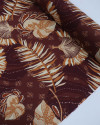 Tecido Viscose Texturizada Folhagens e Desenho Étnico Tons Terrosos