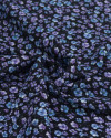 Tecido Crepe de Viscose Italiano Campo Floral Azul, Lilás e Preto