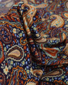 Tecido Viscose Paisley Floral Colorido e Azul Marinho Noite