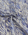 Tecido Viscose Texturizada Barcos e Mar em Riscos Tons de Azul e Offwhite