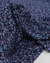 Tecido Crepe de Viscose Italiano Campo Floral Azul, Lilás e Preto
