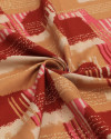 Tecido Viscose Geomértico Vermelho, Argila e Rosa e Listras Pontilhadas