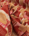 Tecido Viscose Geomértico Vermelho, Argila e Rosa e Listras Pontilhadas