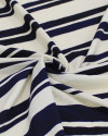 Tecido Viscose Italiano Listras Duplas Azul Marinho Noite e Offwhite
