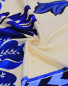Tecido Viscose Premium Texturizado Barrado Duplo Macro Floral Azul Royal e Creme