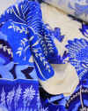 Tecido Viscose Premium Texturizado Barrado Duplo Macro Floral Azul Royal e Creme