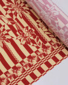 Tecido Viscose Barrado Duplo Estampa Tropical Listrado Vermelho e Creme