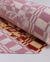 Tecido Viscose Barrado Duplo Estampa Tropical Listrado Vermelho e Creme