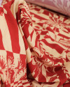 Tecido Viscose Barrado Duplo Estampa Tropical Listrado Vermelho e Creme (1.3m)