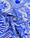 Tecido Viscose Premium Sardine Estampa Tropical em Recortes Azul e Branco