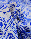 Tecido Viscose Premium Sardine Estampa Tropical em Recortes Azul e Branco