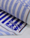 Tecido Viscose Premium Sardines em Listras Azul Bic e Offwhite