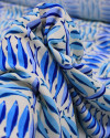 Tecido Viscose Premium Sardine em Listras Geométricas Tons de Azul e Offwhite