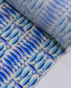Tecido Viscose Premium Sardine em Listras Geométricas Tons de Azul e Offwhite