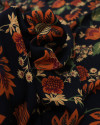 Tecido Crepe Koshibo Floral Vintage Laranja e Preto
