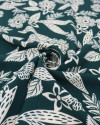 Tecido Crepe Koshibo Pintura Floral Pontilhada Creme e Verde Esmeralda