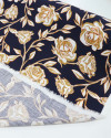 Tecido Viscose Texturizada Rosas de Outono Creme e Azul Marinho