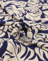 Tecido Crepe Koshibo Macro Folhagens Bege e Azul Marinho