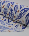 Tecido Crepe Koshibo Macro Folhas Marrom, Azul e Offwhite
