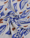 Tecido Crepe Koshibo Macro Folhas Marrom, Azul e Offwhite