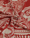 Tecido Viscose Premium Multi Estampa Paisley Vermelho e Cru