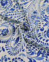 Tecido Viscose Premium Paisley Floral Azul e Offwhie