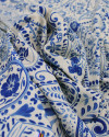 Tecido Viscose Premium Paisley Floral Azul e Offwhie