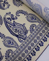 Tecido Viscose Premium Barrado Macro Paisley Estampado Azul e Offwhite