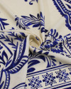 Tecido Viscose Premium Barrado Macro Paisley Estampado Azul e Offwhite