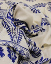 Tecido Viscose Premium Barrado Macro Paisley Estampado Azul e Offwhite