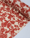 Tecido Crepe Sarjado Ramos Abstratos Vermelho e Pêssego