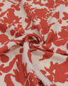 Tecido Crepe Sarjado Ramos Abstratos Vermelho e Pêssego