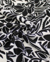 Tecido Crepe Sarjado Folhas e Flores Abstratas Preto e Offwhite