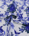 Tecido Crepe Sarjado Buquês de Flores Verde, Tons de Azul e Offwhite