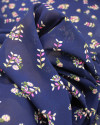 Tecido Crepe Chiffon Grosso Micro Ramos e Flores Verde, Rosa e Azul Marinho