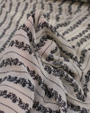 Tecido Crepe Chiffon Grosso Micro Flores em Listras Preto e Creme