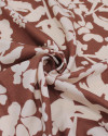 Tecido Crepe Sarjado Ramos Abstratos Pêssego e Castanho