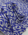 Tecido Viscose Texturizada Estampa Étnica Offwhite e Azul