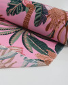 Tecido Viscose Macro Coqueiros e Tucanos Marrom, Verde e Rosa