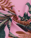 Tecido Viscose Macro Coqueiros e Tucanos Marrom, Verde e Rosa