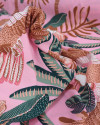 Tecido Viscose Macro Coqueiros e Tucanos Marrom, Verde e Rosa