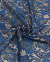 Tecido Crepe Chiffon Texturizado Italiano Brocado Ramos e Arabescos Tons de Bege e Azul